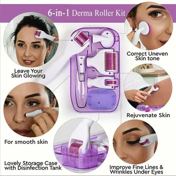 6 v 1 Microneedle Derma Roller Kit Titana Mikro Igla Obraza Valja za Nego Kože, Za Nego Kože in nega Telesa