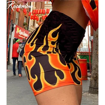 Rockmore Požara, Plamen Tiskanja Ulične Hlače Ženske Bodycon Biker Kolesarske Hlače Harajuku Suh Mini Kratke Hlače Znoj Hlače Padec