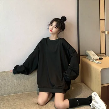 Hoodies Ženske Estetski Prevelik Pulover S Kapuco Jeseni Leta 2020 Ženska Moda Siva Majica Svoboden Korejski Vijolično Vrhovi Majica