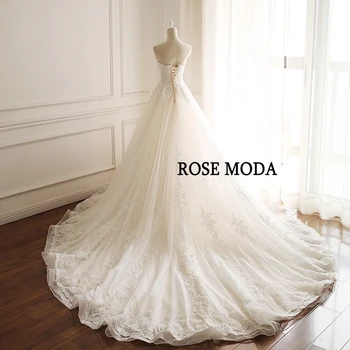 Rose Moda Omamljanje Čipke Poročna Obleka Princess Poroka Obleke Žogo z 3D Cvetje Realne slike