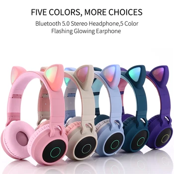 Luštna Mačka Ušesa Slušalke LED Brezžične Bluetooth Slušalke z Mikrofonom Žareče Slušalke za Otroke Darila hčere dekleta