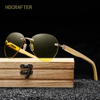 HDCRAFTER Bambusa, Lesa Rimless Ovalne sončna Očala Ženske/Moške blagovne Znamke Design Nočno Vizijo Očala na Recept Očal Okvir UV400