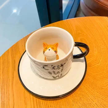 Risanka ustvarjalne Pokal mačka skodelico kave ploščo Lepe keramične skodelice restavracija mleko čaj zajtrk pokal študent darilo Pokal
