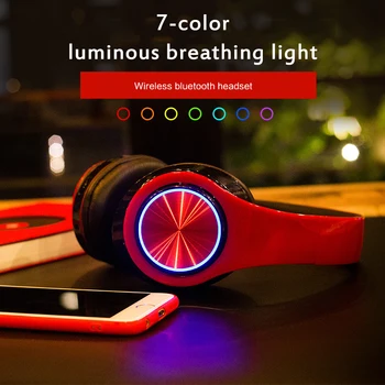 B39 Brezžične Bluetooth Slušalke LED Pisane Dihanje Luči Prenosna Zložljiva Vgrajen FM Z MIC Podpira TF Kartice