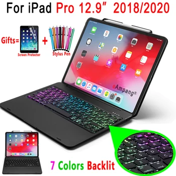 Za iPad Pro Za 12,9 2018 2020 Tipkovnico Primeru Pro za 12,9 3th 4. Gen 7 Barve, Osvetljen Bluetooth Tipkovnico Pokrov Funda s Svinčnikom Reža