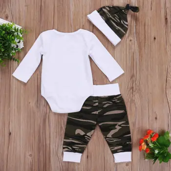 3Pcs Newborn Baby Fantje Prikrivanje Dolg Rokav Vrhovi Romper Hlače Klobuk Obleke Komplet Oblačil