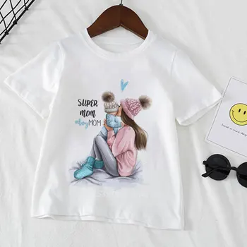 Majice za najstnice Novost Otroke, Super Mama Vzorec Priložnostne Bela Kratek Rokav Fant T-Shirt Srčkan Princesa Dekliška Oblačila