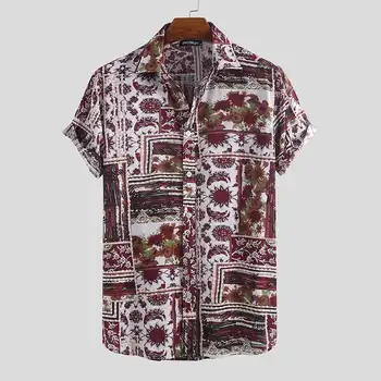 Poletje Kratek Rokav Hawaiian Rokavi Moški Priložnostne Tiskanje Plaža Počitnice Letnik River Gumb Bluzo Mens Majice Blagovne Znamke Camisa 2021