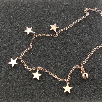 Lepa Rose Gold Barvi 5 Pentagram In Bell Anklet Za Ženske iz Nerjavečega Jekla Visoke Kakovosti Anklet Nakit, Dolžina 20 cm + 5 cm
