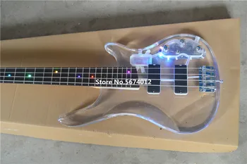 Novo po meri akril 4 strunski bas kitara zaprta pick-up z barvnimi led vložki za brezplačno dostavo