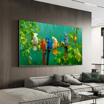 Umetniško Papiga Ptice na Vejah Lesa Krajine Oljna slika na Platnu Poster Tiskanje Stenske Slike Za dnevno Sobo Cuadros Dekor