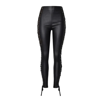 Jeseni, pozimi ženske črna super elastični dvostranski zanko, prevlečeni imitacija usnja traper hlače PU visok pas, jeans, ženski K179