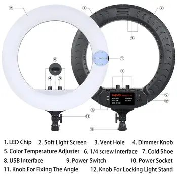 Fusitu FT-45 18 Palčni LED Obroč Svetlobe Fotografske Razsvetljavo 2700-6500K Izpolnite Obroč za Svetilko Z Oddaljenim Stojalo Za Telefon Ličila Youtube