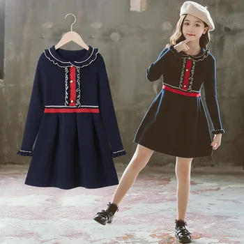Otroci Obleke za Dekleta 4-12 Leta Big Deklice Dolg Rokav Obleka, Modni Priložnostne Ruffle Pleteno Obleko 2020 Nove Jesensko korejski Oblačila