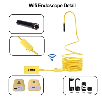 1200P 2MP, WIFI Endoskop Kamera Mini Nepremočljiva Trdi Kabel-Pregledovalna Kamera 8 mm 2M 3,5 M 5M Android Borescope IOS Za Iphone