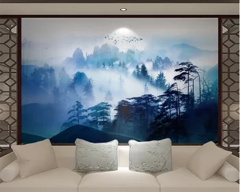 Beibehang Prilagoditi novi novi Kitajski slog Zen črnilo krajine, borov gozd TV, kavč ozadje ozadje stene papirjev doma dekor
