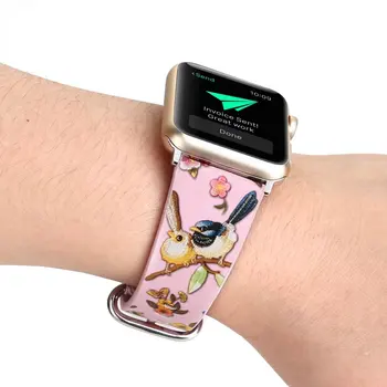 DAHASE Watchband za Apple ura Usnjeni Pas Tradicionalni Kitajski Realistično Slikarstvo Slog Ptica Cvet Band za iWatch 42/38 mm