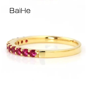 BAIHE Resnično Trdna 14K Rumeno Zlato 0.40 ct Naravnih Emerald/Ruby/Sapphire Kольцo Trendy Fine Nakit, Poročni prstan Prstan Ženske, Darilo