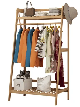 Preprost stil obleke rack nadstropju spalnica trdne lesene soba oblačila rack multi-funkcionalno shranjevanje gospodinjski preprosta oblačila rack