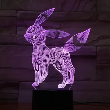 Pokemon Eevee 3D Led Night Light Color Spreminjanje Akcijskih slika Model Igrače Anime Pokemon Sylveon Umbreon Espeon Figur Igrača Darilo