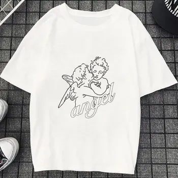 Nov Prihod 2019 T Shirt Modi Tee Shirt Korejski Modnih Oblačil Angel Natisnjeni Harajuku Kawaii Bela Tumblr Tshirt Ženske Tshirt