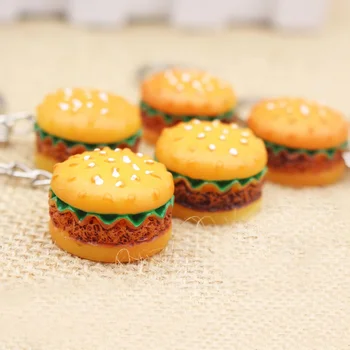 30pcs simulacije hamburger Ključnih Verige ustvarjalne Obesek Vrečko Čar Dodatki, ročno smolo hrane Avto Ključ Obroč Lepo Keychain