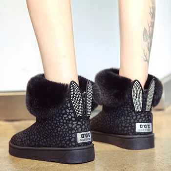 Pliš Toplo, Sneg Škornji 2019 Nove Zimske Ženske Tiste Zajec Lase Sneg Škornji Zgostitev Bombaž Čevlji platform Zapatos De Mujer Botas