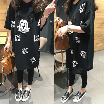 XL-5XL Disney Mickey Mouse Dolge majice Ženske Poletje Black Vrhovi Prevelik Ženski Priložnostne Poletje Ženske Lady T-srajce Moda Tees