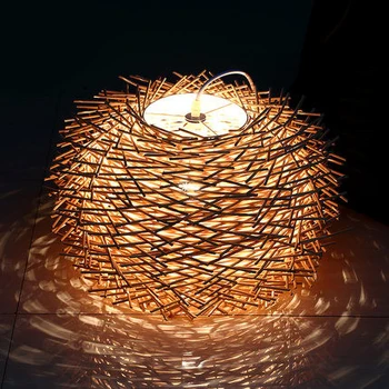 LED Rattan Lestenec razsvetljavo Krog Ptičje Gnezdo Hiša slamnik Bambusa Lučka Ustvarjalne Letnik Balkon Restavracija keramiko