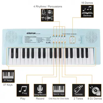 37 Elektronske Tipke Tipkovnice Klavir Digitalne Glasbe Tipko Odbor z Mikrofonom Glasbeni Razsvetljenje Roza in Modro Neobvezno