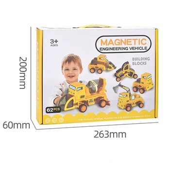 62pcs Magnetni bloki tovornjak gradbena vozila avto igrača model set DIY magnet gradniki izobraževalne igrače za otroke