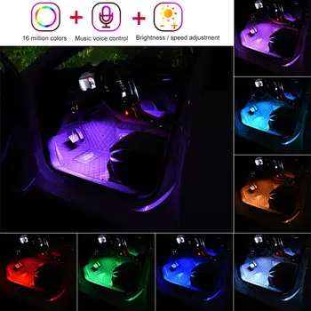 Avto Notranje Vzdušje LED RGB Trak Svetlobe Dash Tla Stopala RGB LED Trakovi, Dekorativno Svetlobo, Glasbo, zvok, Nadzor Več razsvetljavo