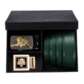 Znana Blagovna Znamka Moških Pasu Pravega Usnja Luksuzni Visoko Kakovost Blagovne Znamke Samodejno Sponke Zeleni Pas Moški Trak Gift Box Set DiBanGu
