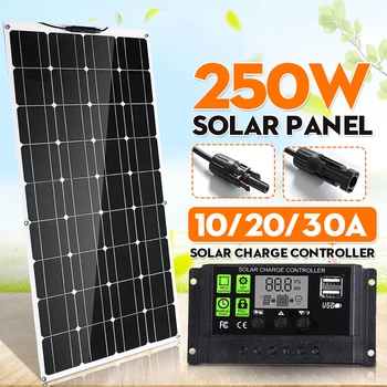 250W solarnimi Dvojno USB Izhod Prilagodljiv Monokristalne Silicijeve Sončne celice, 10A-30A Regulator za Avto, Jahto Baterija Polnilnik