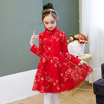 Rdeča silvestrovo Obleko Roža Punca Obleke Princess Čipke, Vezenine uspešnosti obleko dekle vestido chino stranka slavnostna obleka