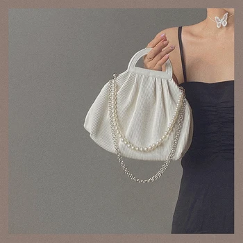 Elegantni Ženski Verige Tote vrečko Moda Novo Kakovost Pearl ramenski trak ženski Torbici Naguban Ramenski Messenger Bag Pazduho vrečko