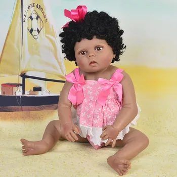 55 CM Polni Silikona Telo Dekle Prerojeni Baby Doll Igrače gladko črno kožo Novorojenčka Princesa Dojenčki Moda Etnične Lutke Bebe, ki so Prerojeni