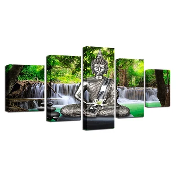 Plakat Modularni Slike Uokvirjeni člen 5 Kosov Buda Meditacijo In Lilije Slap Kulise, Platno, Slike, Stenski Dekor HD Fotografij
