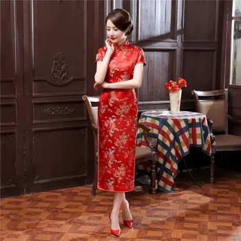 Kitajski Tradicionalni Cheongsam Žensk Saten Svila Zmaj/Phoenix Obleko Dolgo Žogo Obleke Velikost: S 6XL
