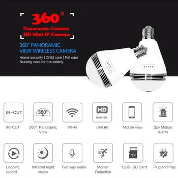 Dvosmerni Audio 360-Stopinjski LED Luči, HD 1080P Brezžični Panoramski 2MP Home Security Varnost WiFi CCTV Fisheye Žarnica Svetilka IP Kamere