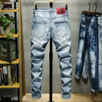 EH · MD® Trojni Šivi Jeans Moške Velike Usnje Oznaka Mehko Priložnostne Bombaž Svoboden Nič Hlače Luknje Rdeča Ušesa 2020 High-end