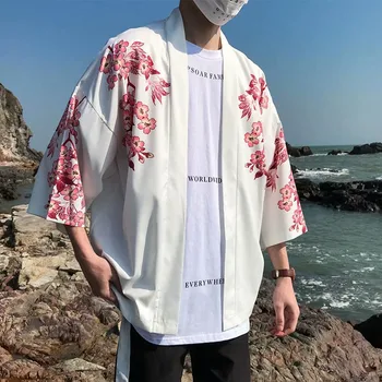 Japonski Kimono Style Moški Priložnostne Jopico Outwear Pol Rokavi Odpri Prednji Plašč, Jakno, Plašč