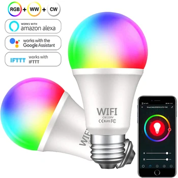 WiFi Smart 15W Sijalka E27 B22 Razsvetljavo LED-Lučka Zatemniti RGB+CW+WW Barva Spreminja, Magic Žarnica deluje z Alexa in Google Doma APP