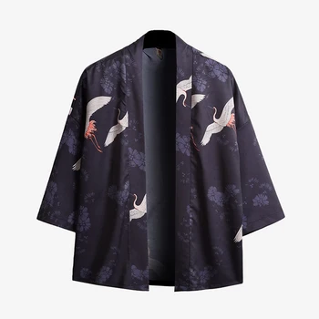 Človek Kimonos Haljo Haori Japonski Azije, Kitajska Oblačila Za Moške Spolne Žerjav Yukata Retro Stranka Plus Tangsuit Svoboden Japonska Moda