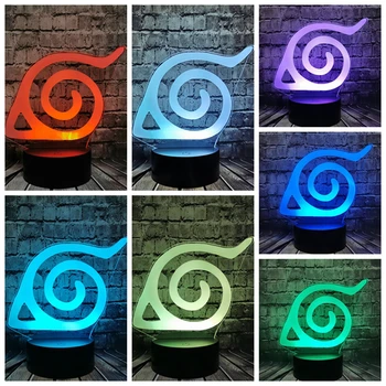 Vroče Prodaje Naruto Temo Svetlobe Konoha Logotip Noč Lahka 3D Optični LED namizne Svetilke Za Deček Doma Dekor Praznik, Rojstni dan igrača Spusti Ladje
