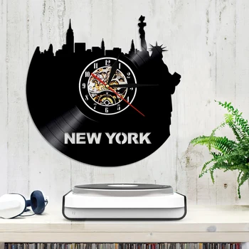 ZDA Moderne Stenske Ure New York City Skyline Vinil Zapis Ure Potovanja Letnika LP Ura Kip Svobode Stenski Dekor trgovina s Spominki