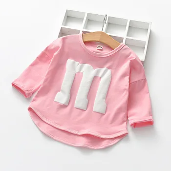2020 Dolgo Oplaščeni Baby Fantje T-shirt Bombaž Pomlad Jesen Risanka Črko M, Vrhovi Otroci Tees Candy Barve Malčka Dekleta T Shirt 1-6T