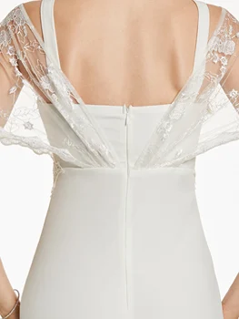Dressv belo dolgo večerno obleko poceni kratkimi rokavi v vratu plašč appliques svate formalno obleko večerne obleke