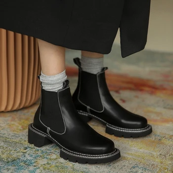 2020 novo non-čipke stopil debel-soled Chelsea škornji zimski škornji ženske pravega usnja, ženska, čevlji