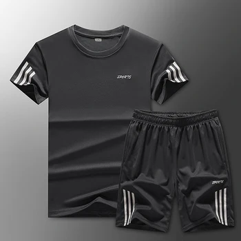 2020 Moški Šport Priložnostne Obleko Modne 2 Kos Striped Majica Kratek Rokav T-Shirt Hlače moška Športna Trenirka